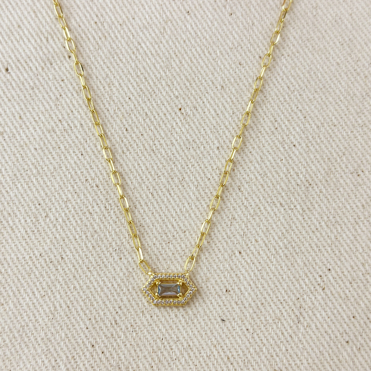 18k Gold Vermeil Fancy Birthstone Baguette Necklace – March