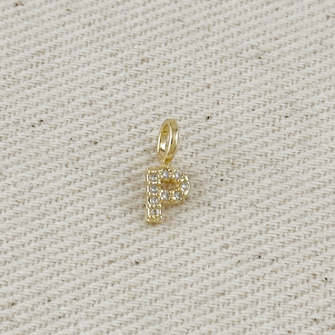 18k Gold filled Micro CZ Initial Letter Charm – P