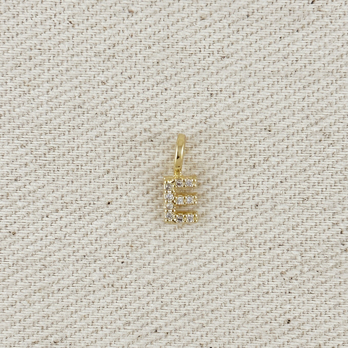 18k Gold filled Micro CZ Initial Letter Charm – E