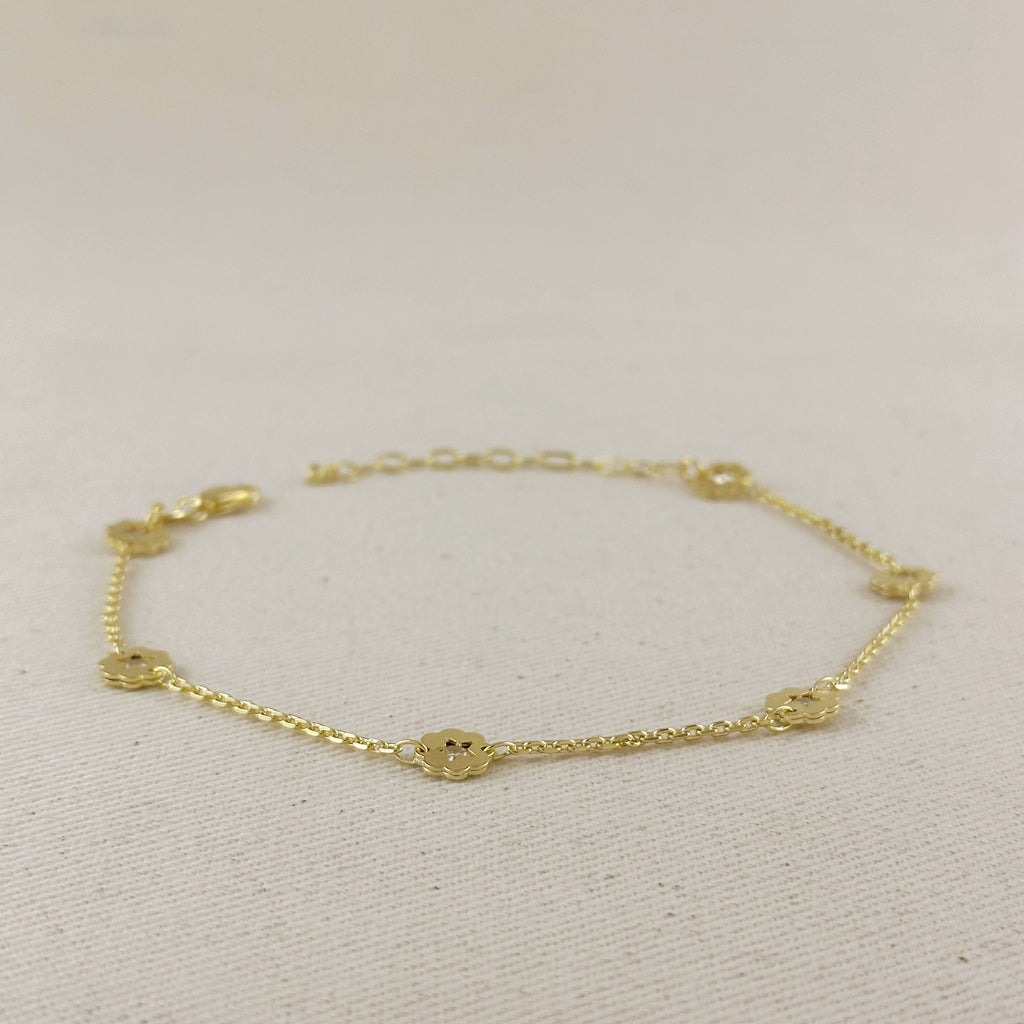 18k Gold Filled Flower CZ Anklet