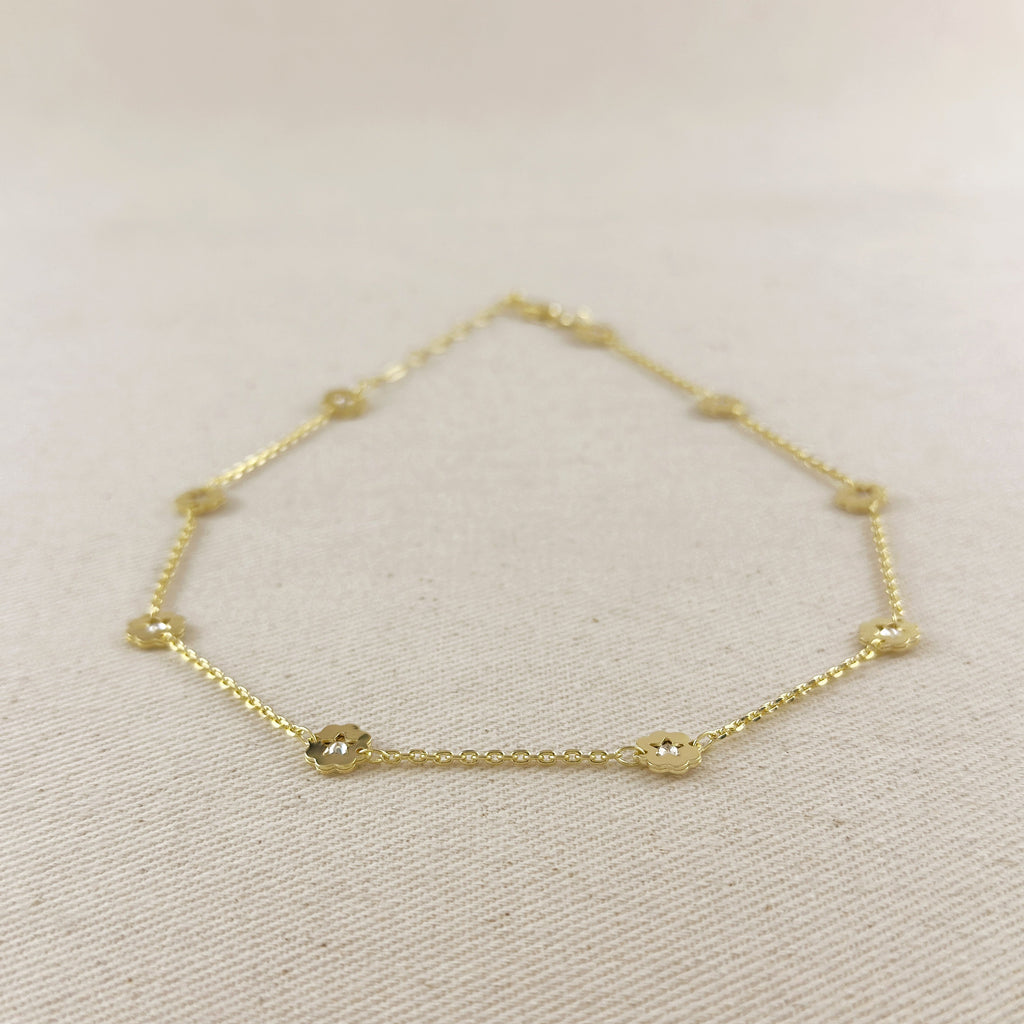 18k Gold Filled Flower CZ Necklace