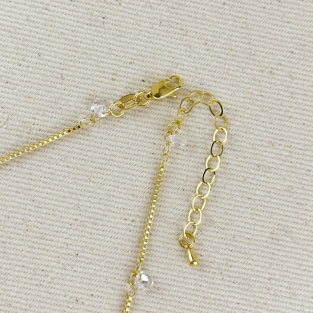 Mondsee 18k Gold Filled Box Chain & Dangling CZ Stones Necklace | 18k Gold Filled Jewelry