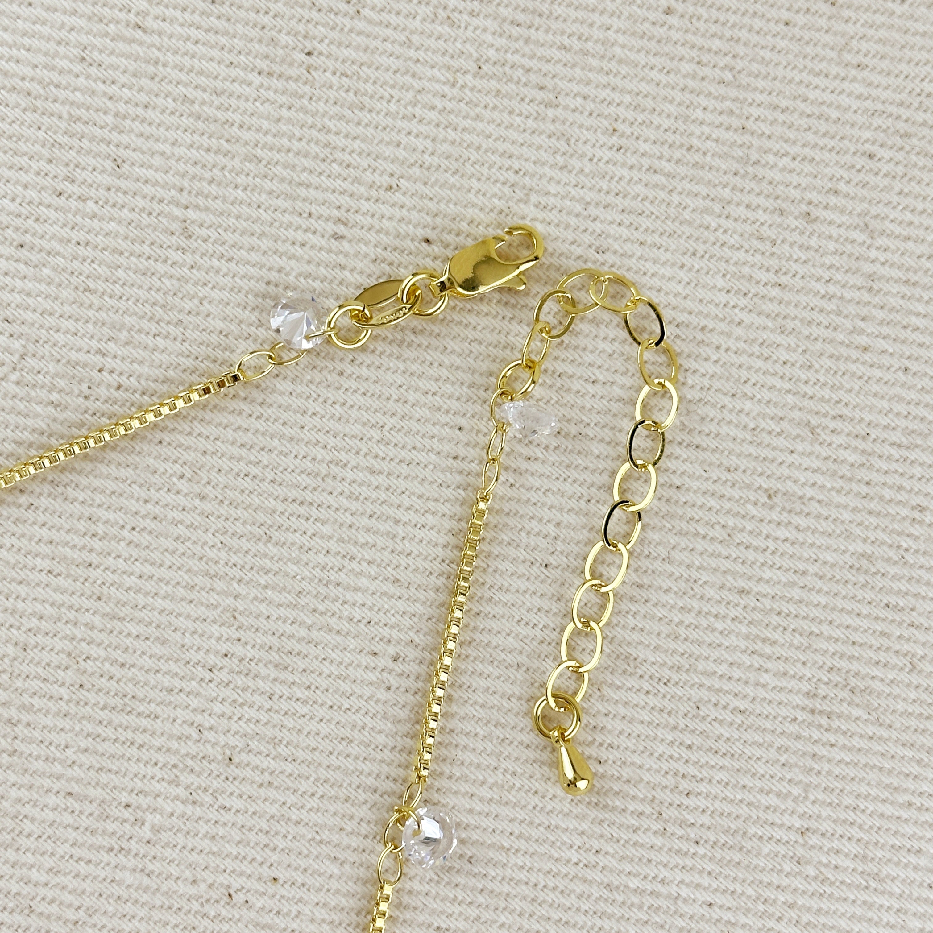 Mondsee 18k Gold Filled Box Chain & Dangling CZ Stones Necklace | 18k Gold Filled Jewelry