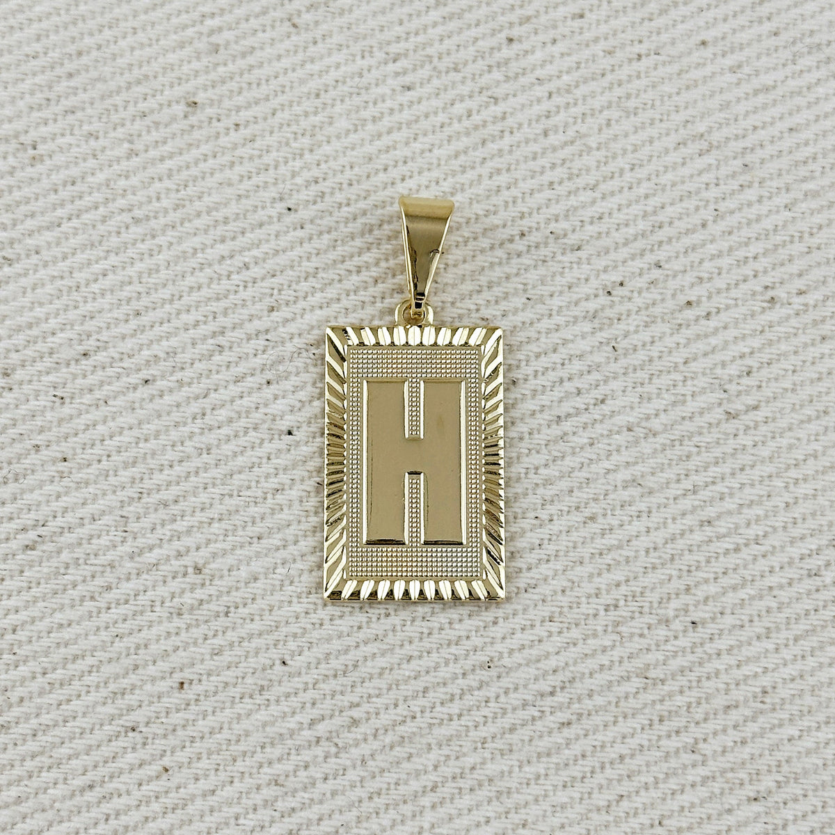 18k Gold Filled Vintage Diamond Cut Initial Plate Pendant – H