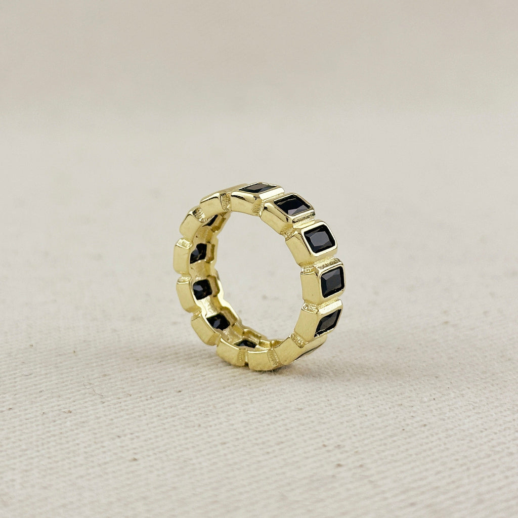 Mondsee 18k Gold Filled Chunky Black Onyx CZ Eternity Band Ring | 18k Gold Filled Jewelry