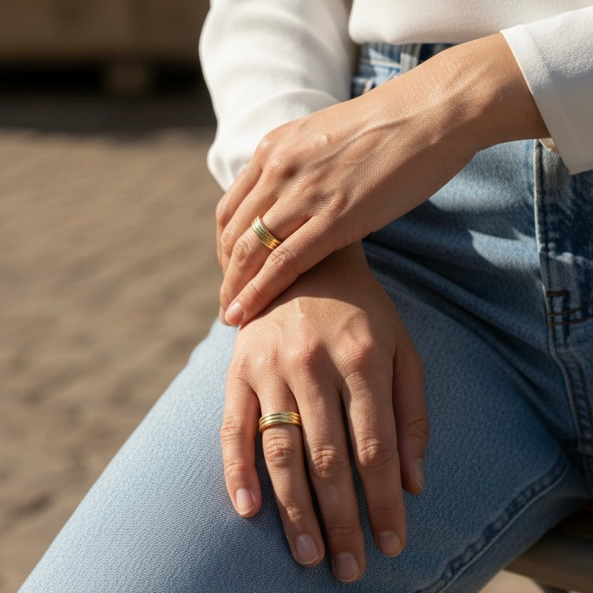 Mondsee 18K Gold Filled Triple Groove Band Ring | 18k Gold Filled Jewelry