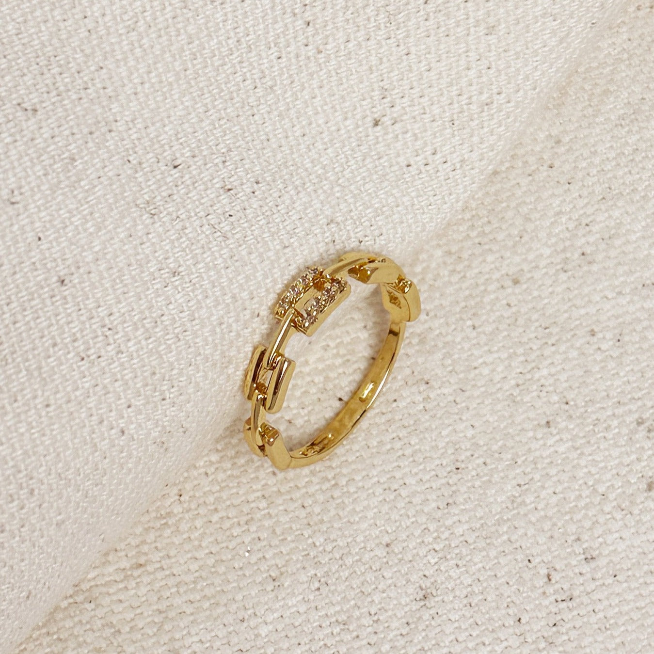 Mondsee 18k Gold Filled Chain Link CZ Ring | 18k Gold Filled Jewelry