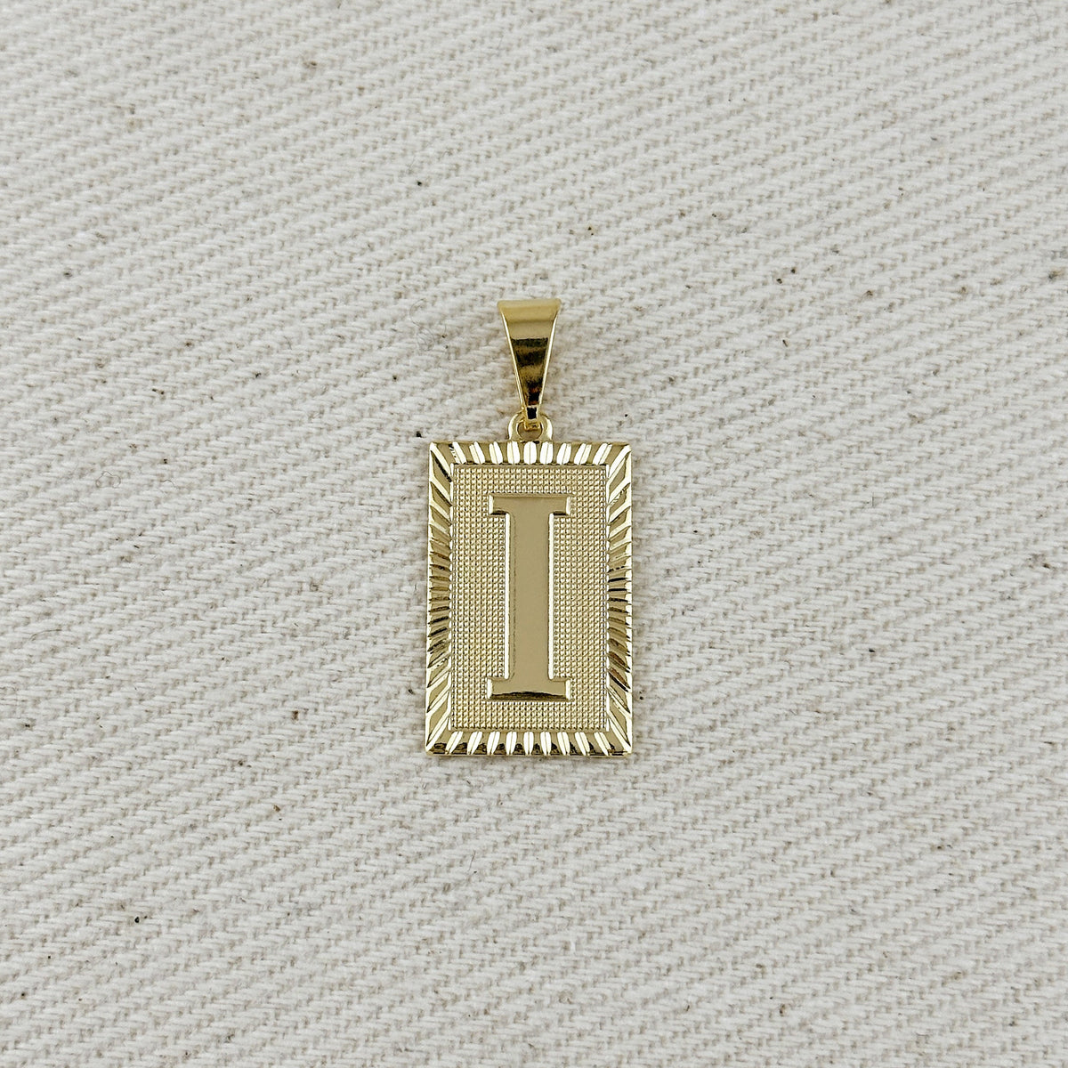 18k Gold Filled Vintage Diamond Cut Initial Plate Pendant – I