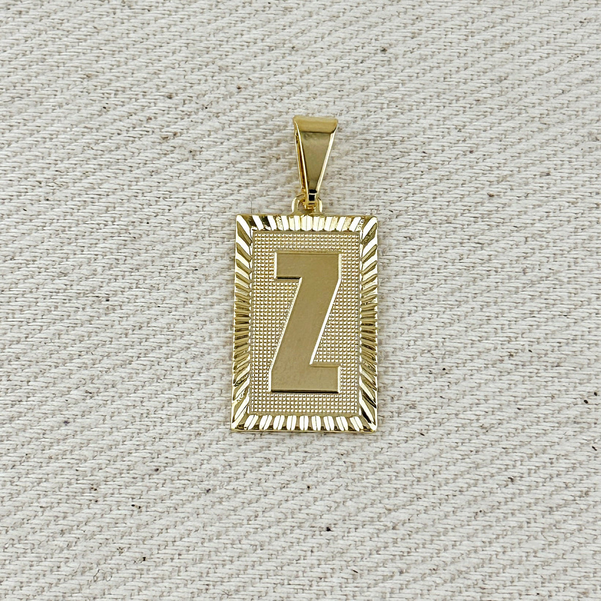 18k Gold Filled Vintage Diamond Cut Initial Plate Pendant – Z