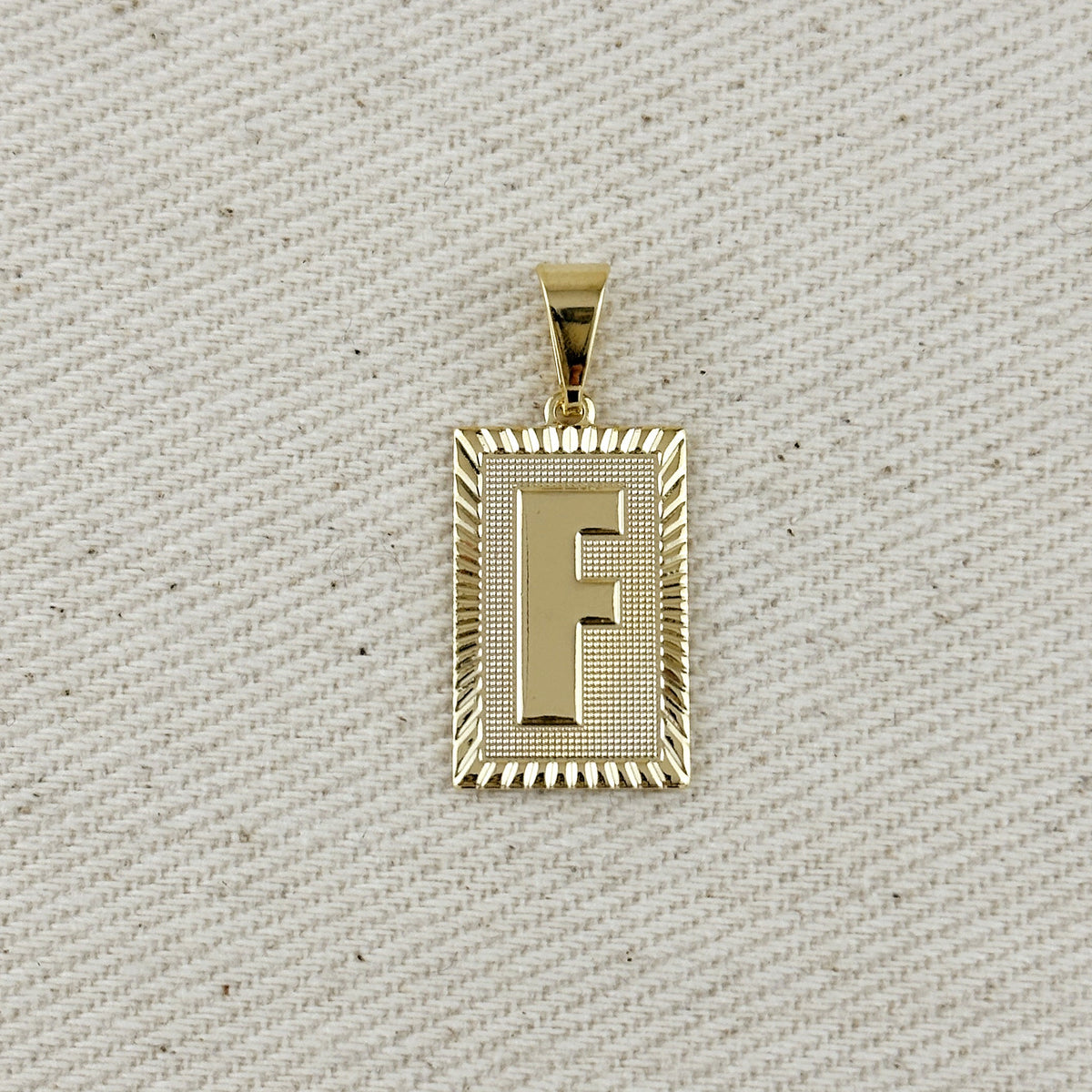18k Gold Filled Vintage Diamond Cut Initial Plate Pendant – F