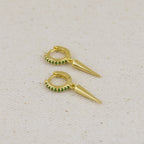 18k Gold Filled Emerald CZ Hoop Earrings With Spike Drop