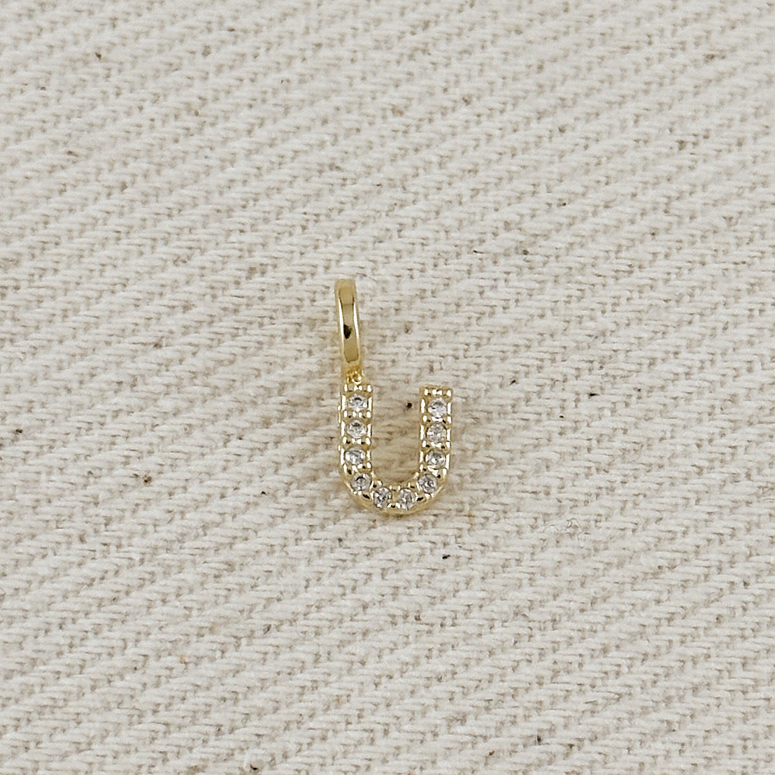 18k Gold filled Micro CZ Initial Letter Charm – U