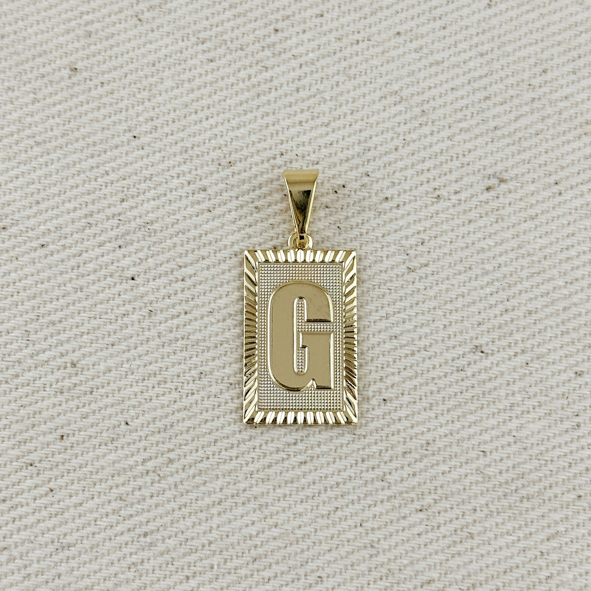 18k Gold Filled Vintage Diamond Cut Initial Plate Pendant – G