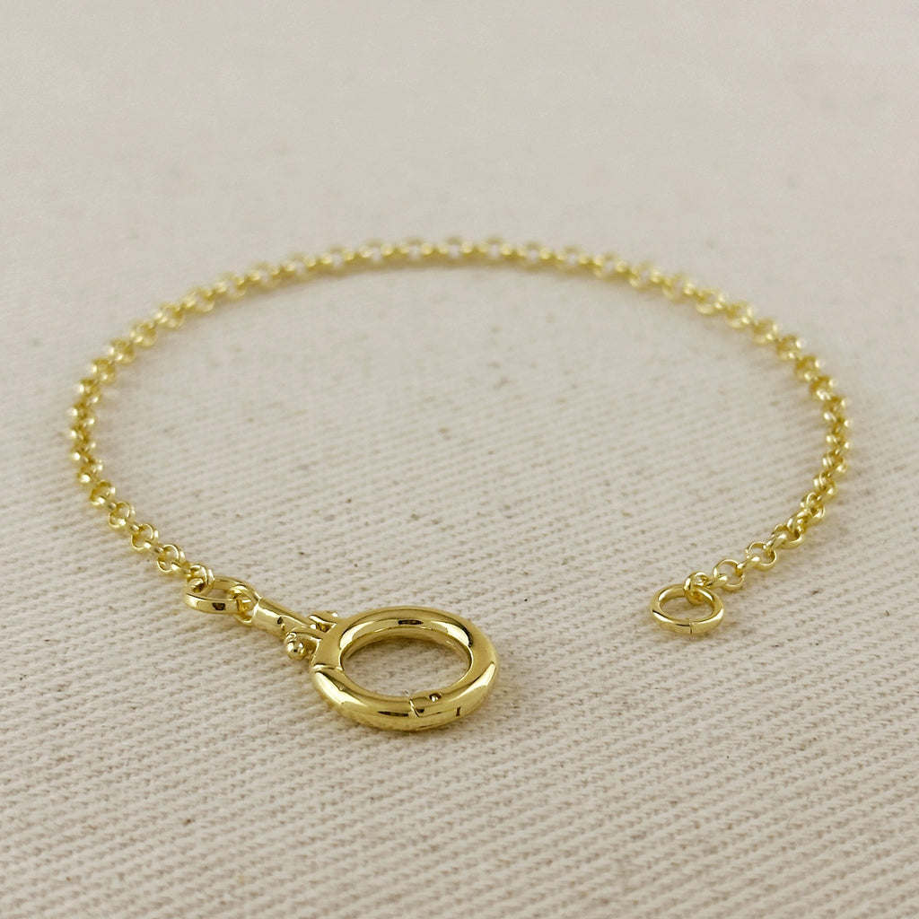 18k Gold Filled Rolo Chain With Round Clicker Clasp Bracelet