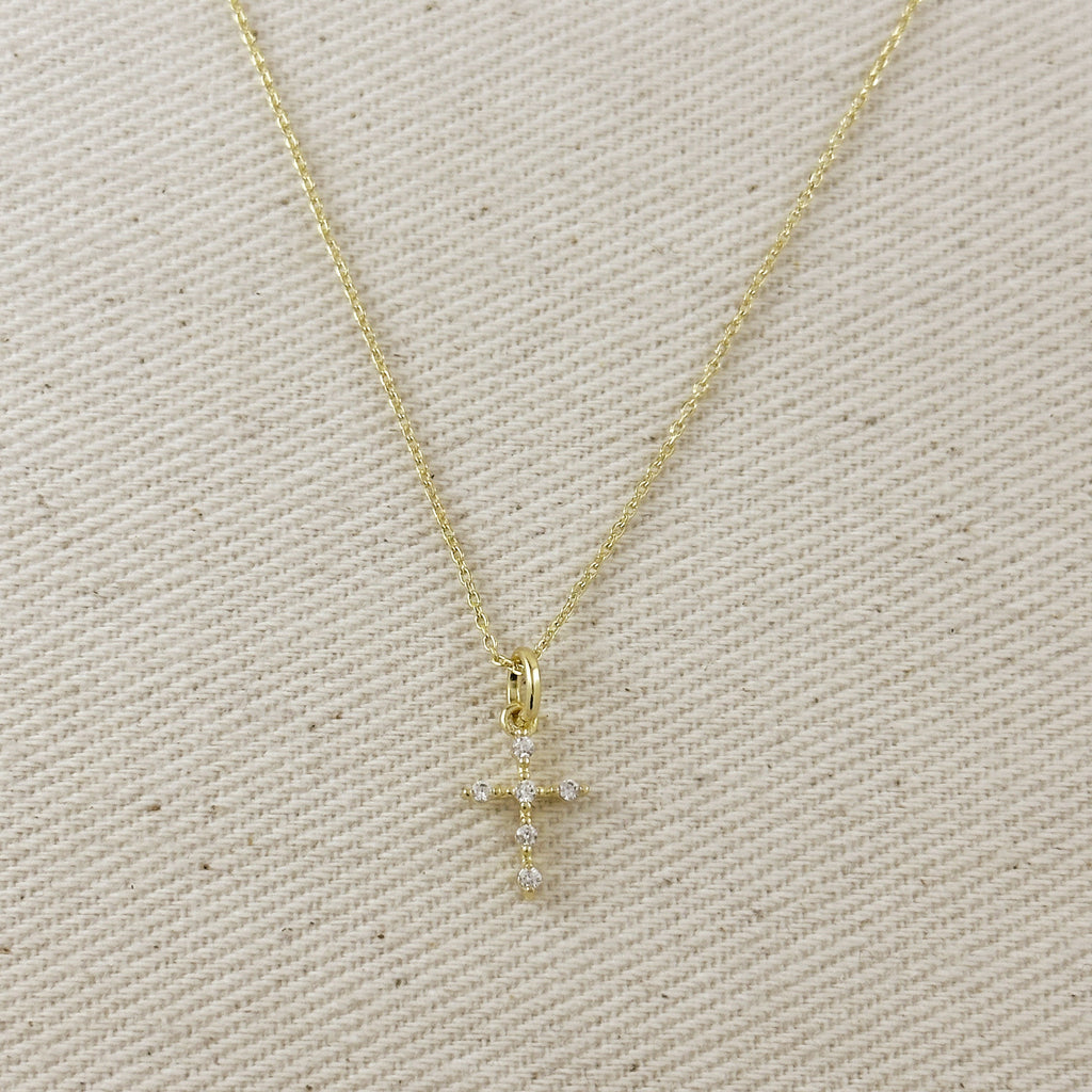 18k Gold Filled Bezel CZ Cross Necklace