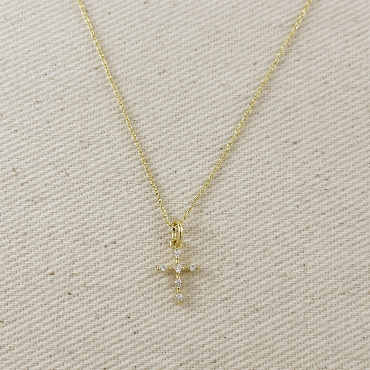 18k Gold Filled Bezel CZ Cross Necklace