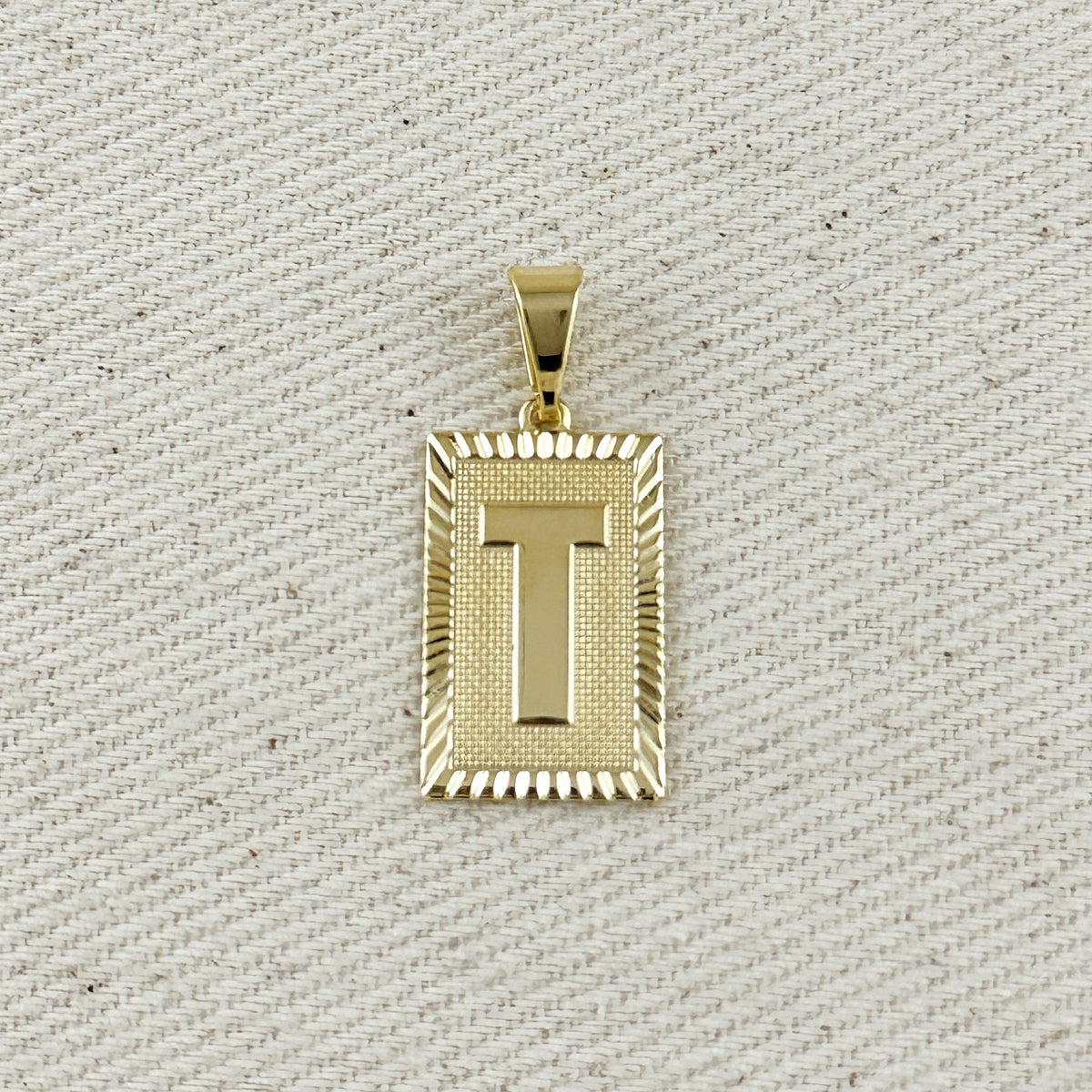 18k Gold Filled Vintage Diamond Cut Initial Plate Pendant – T