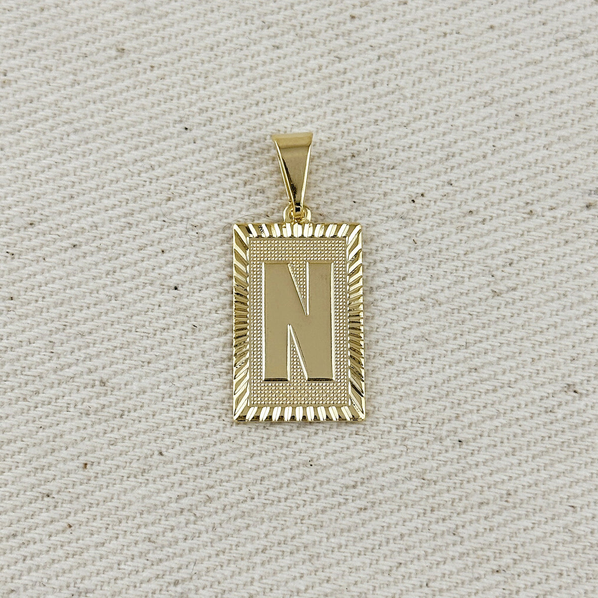 18k Gold Filled Vintage Diamond Cut Initial Plate Pendant – N