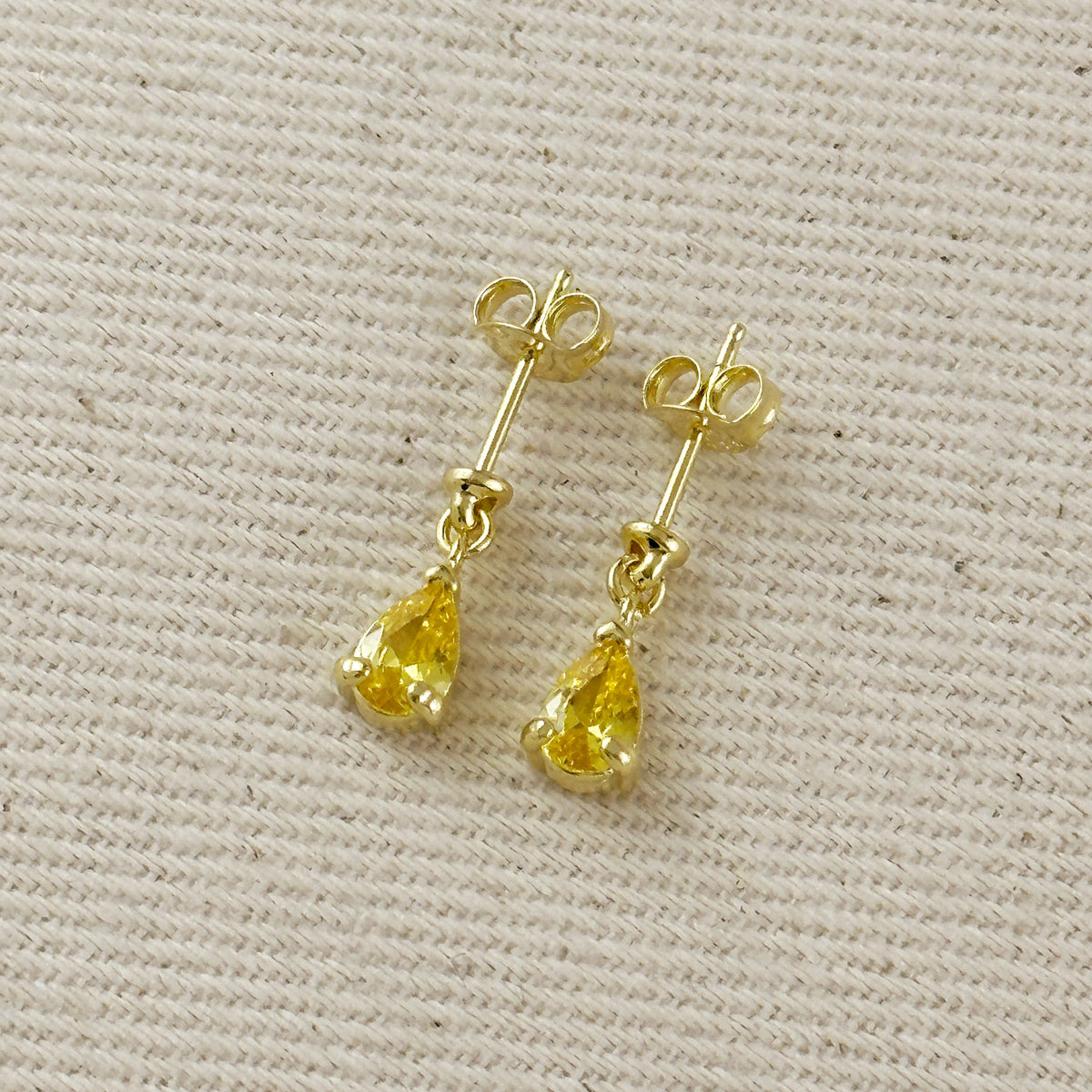 18k Gold Filled Colored CZ Teardrop Earrings – Yellow Topaz