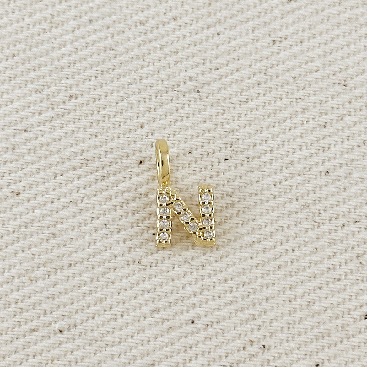 18k Gold filled Micro CZ Initial Letter Charm – N
