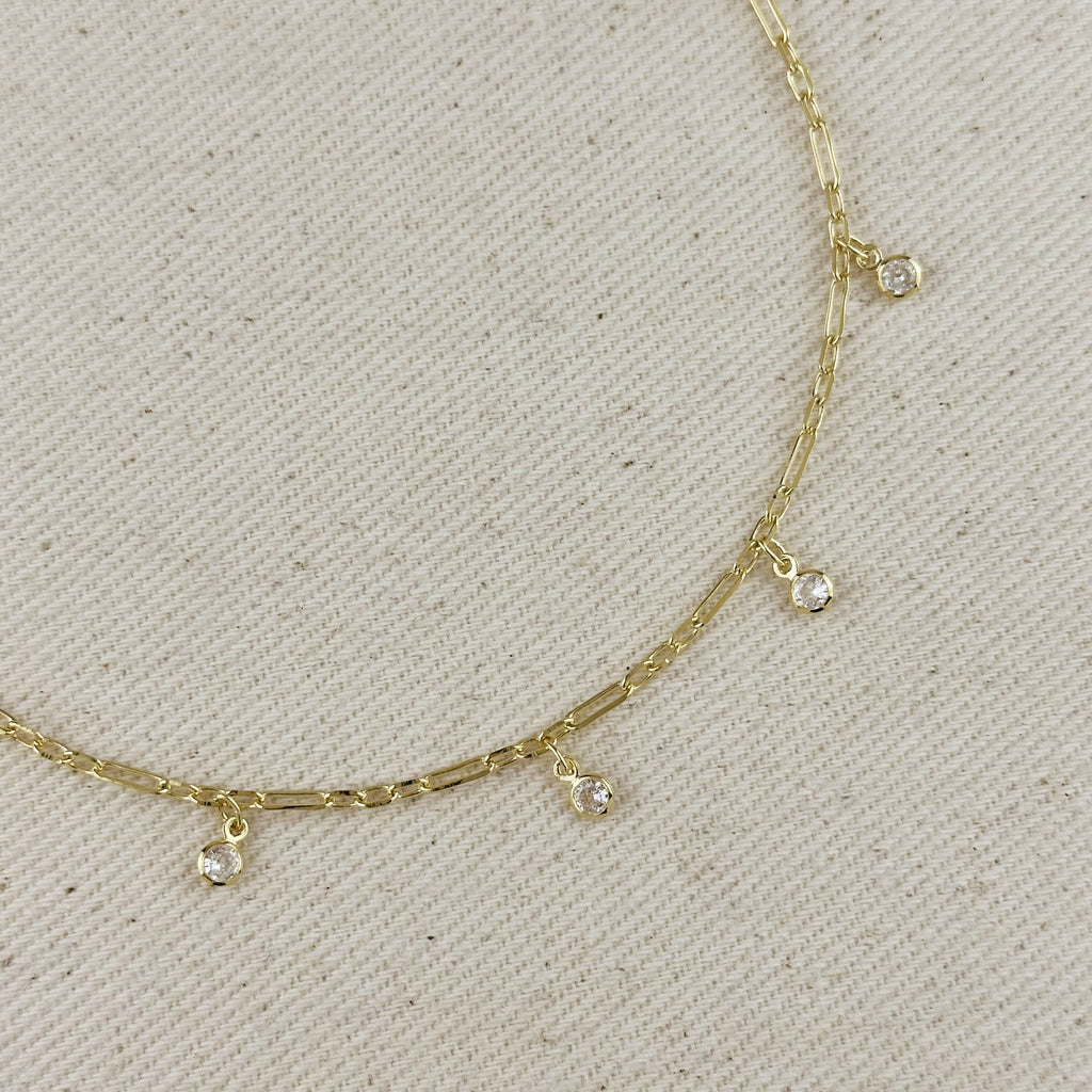 Mondsee 18k Gold Filled Paperclip Chain with Bezel CZ Drops Anklet | 18k Gold Filled Jewelry