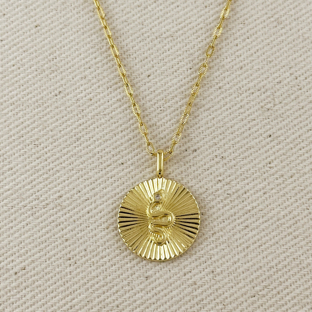 18k Gold Filled Snake Serpent Pendant Featuring Spoke Design