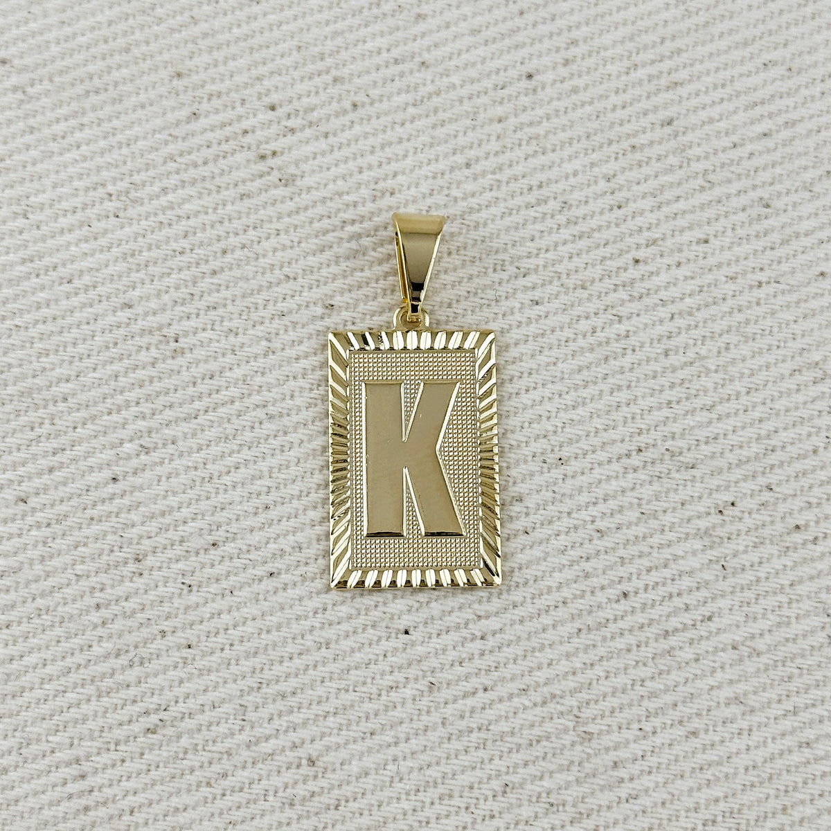18k Gold Filled Vintage Diamond Cut Initial Plate Pendant – K