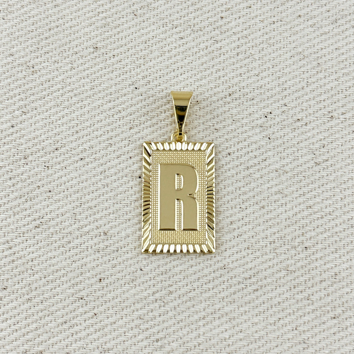 18k Gold Filled Vintage Diamond Cut Initial Plate Pendant – R
