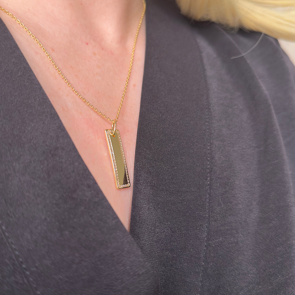 18k Gold Filled CZ Bar Pendant