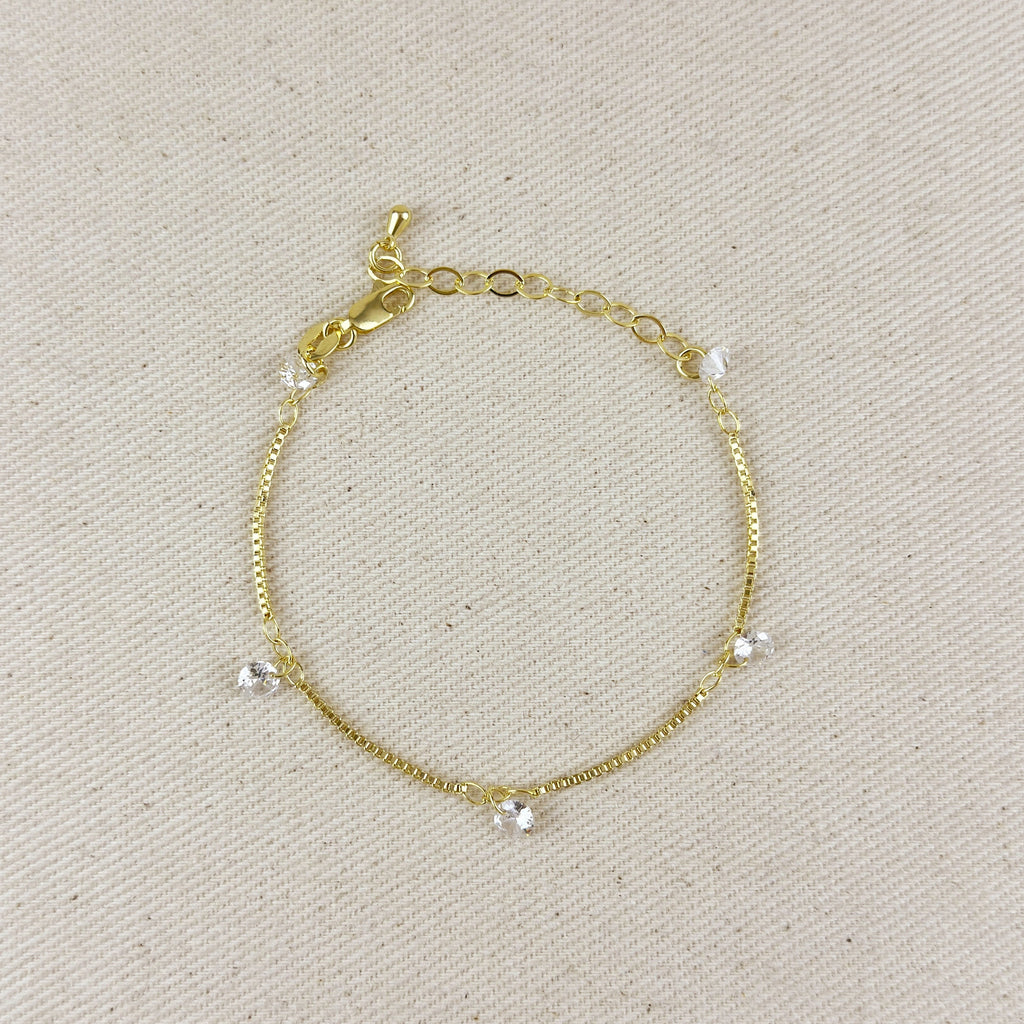 18K Gold Filled Box Chain & CZ Stones Bracelet