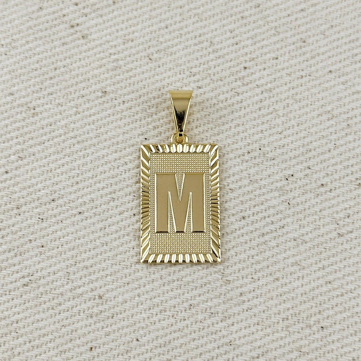18k Gold Filled Vintage Diamond Cut Initial Plate Pendant, view 7
