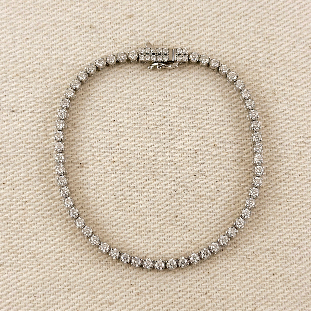 .925 Sterling Silver Rhodium Plated 2.25mm Moissanite Tennis Bracelet