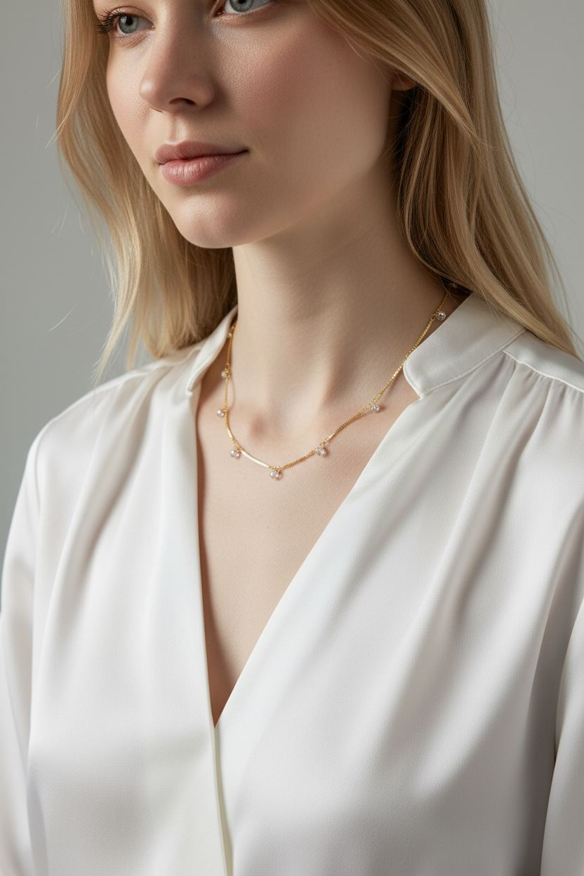 Mondsee 18k Gold Filled Box Chain & Dangling CZ Stones Necklace | 18k Gold Filled Jewelry