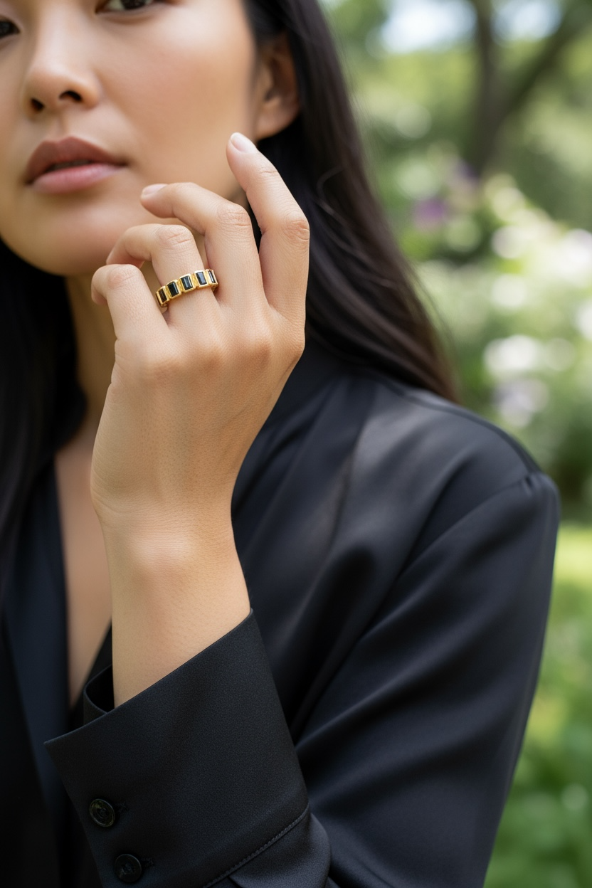 Mondsee 18k Gold Filled Chunky Black Onyx CZ Eternity Band Ring | 18k Gold Filled Jewelry