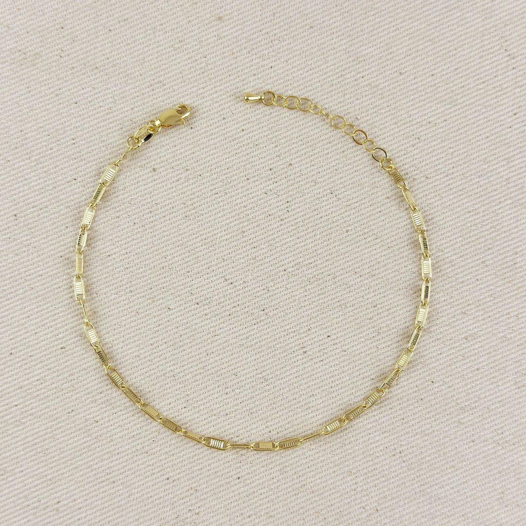 Mondsee 18K Gold Filled Textured Bar Link Anklet | 18k Gold Filled Jewelry