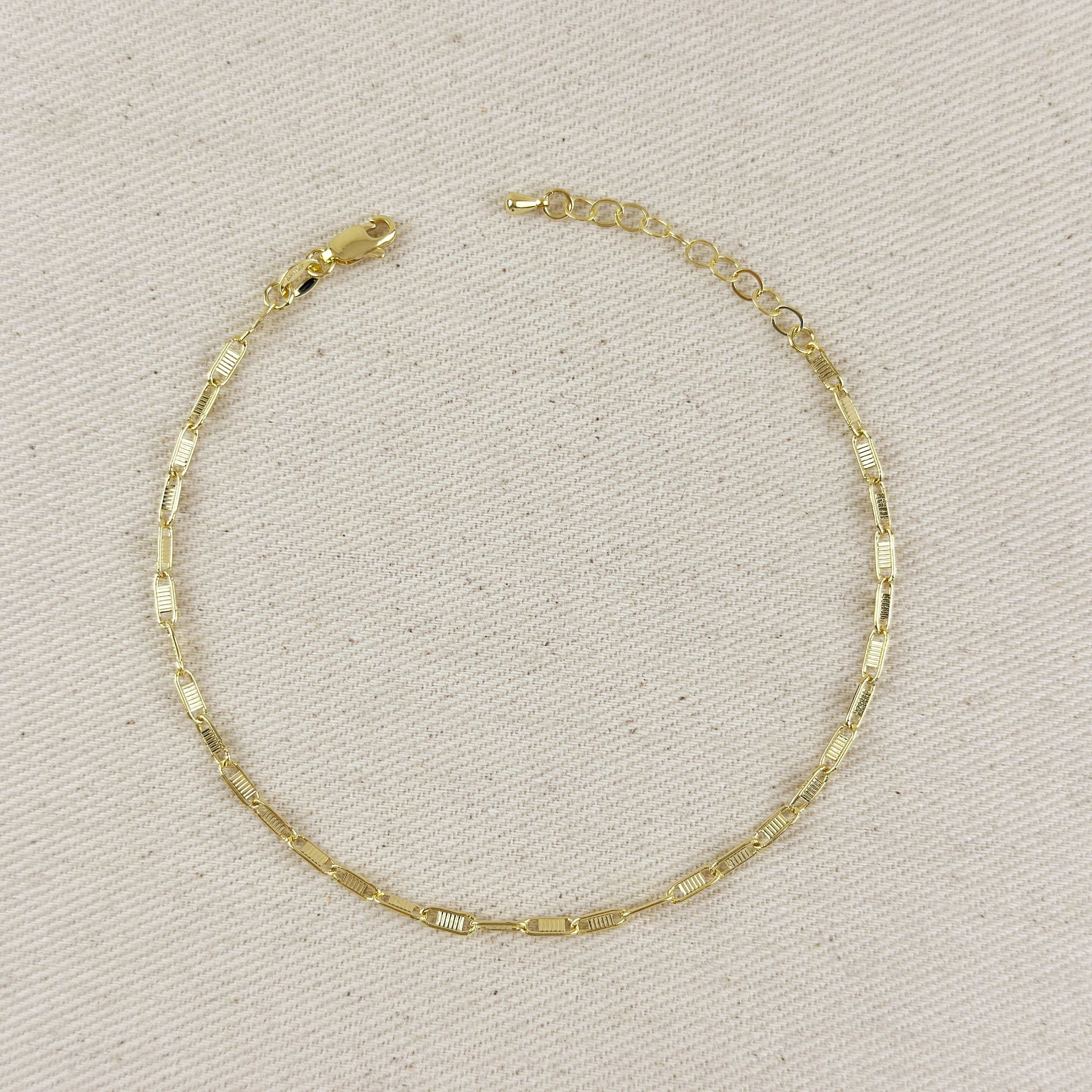 Mondsee 18K Gold Filled Textured Bar Link Anklet | 18k Gold Filled Jewelry