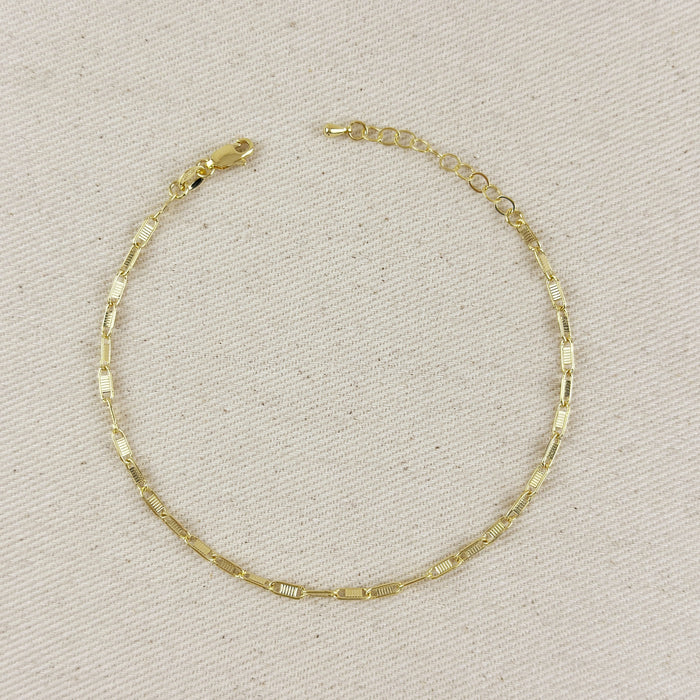 Mondsee 18K Gold Filled Textured Bar Link Anklet | 18k Gold Filled Jewelry