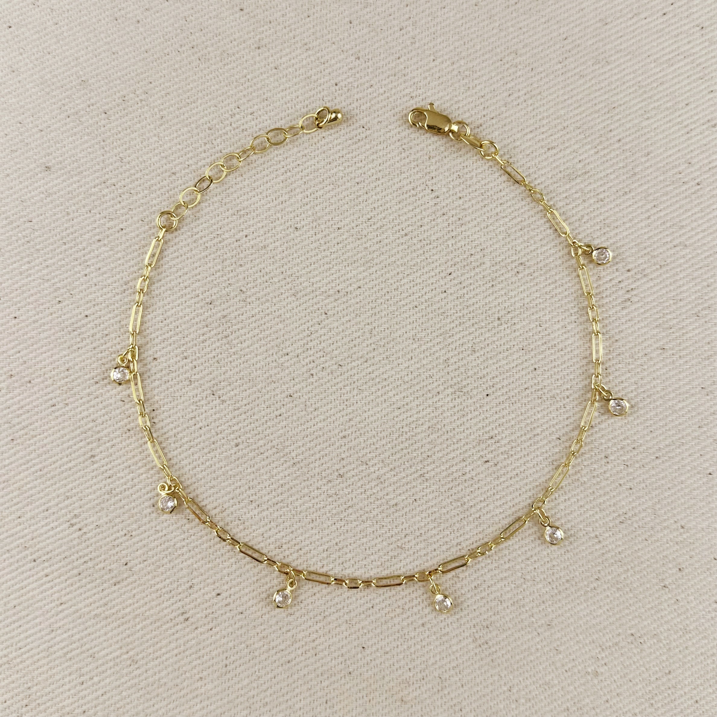 Mondsee 18k Gold Filled Paperclip Chain with Bezel CZ Drops Anklet | 18k Gold Filled Jewelry
