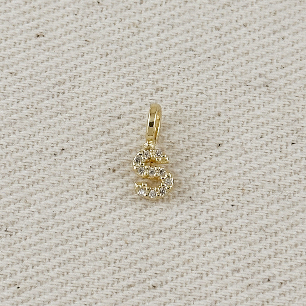 18k Gold filled Micro CZ Initial Letter Charm, view 9