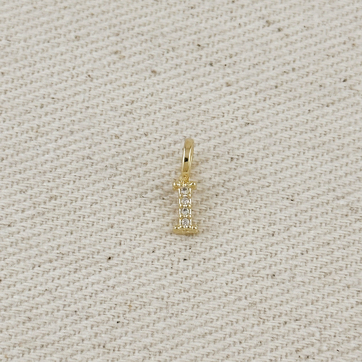 18k Gold filled Micro CZ Initial Letter Charm – I