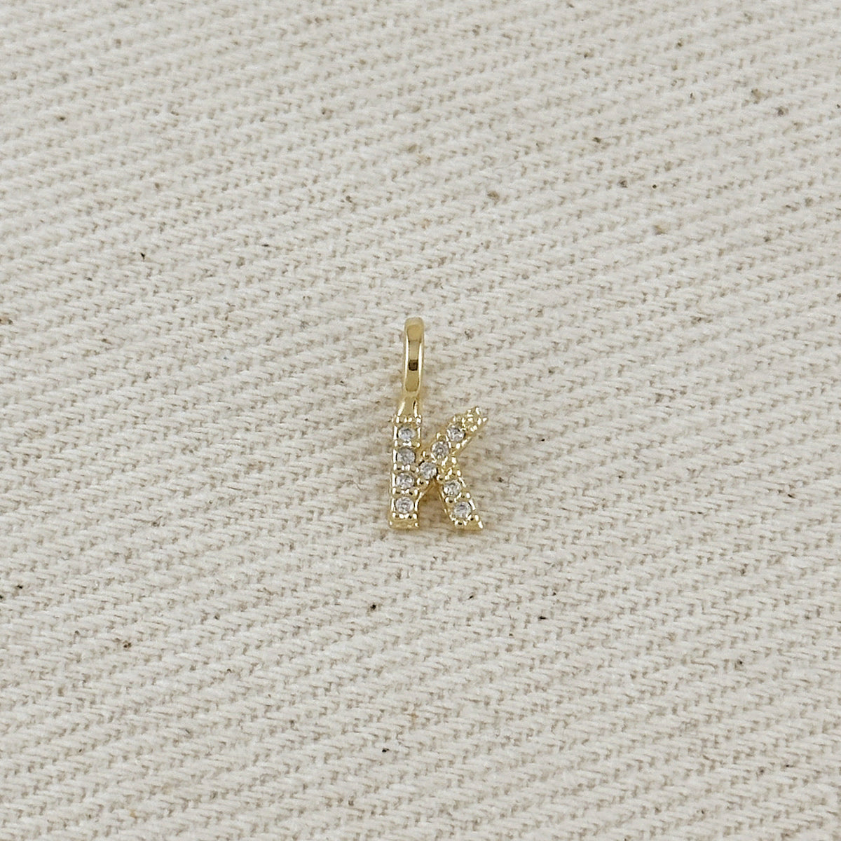 18k Gold filled Micro CZ Initial Letter Charm – K