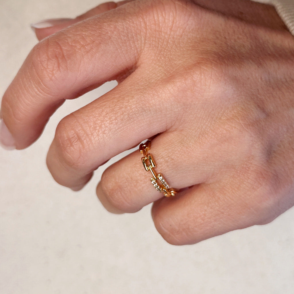 Mondsee 18k Gold Filled Chain Link CZ Ring | 18k Gold Filled Jewelry