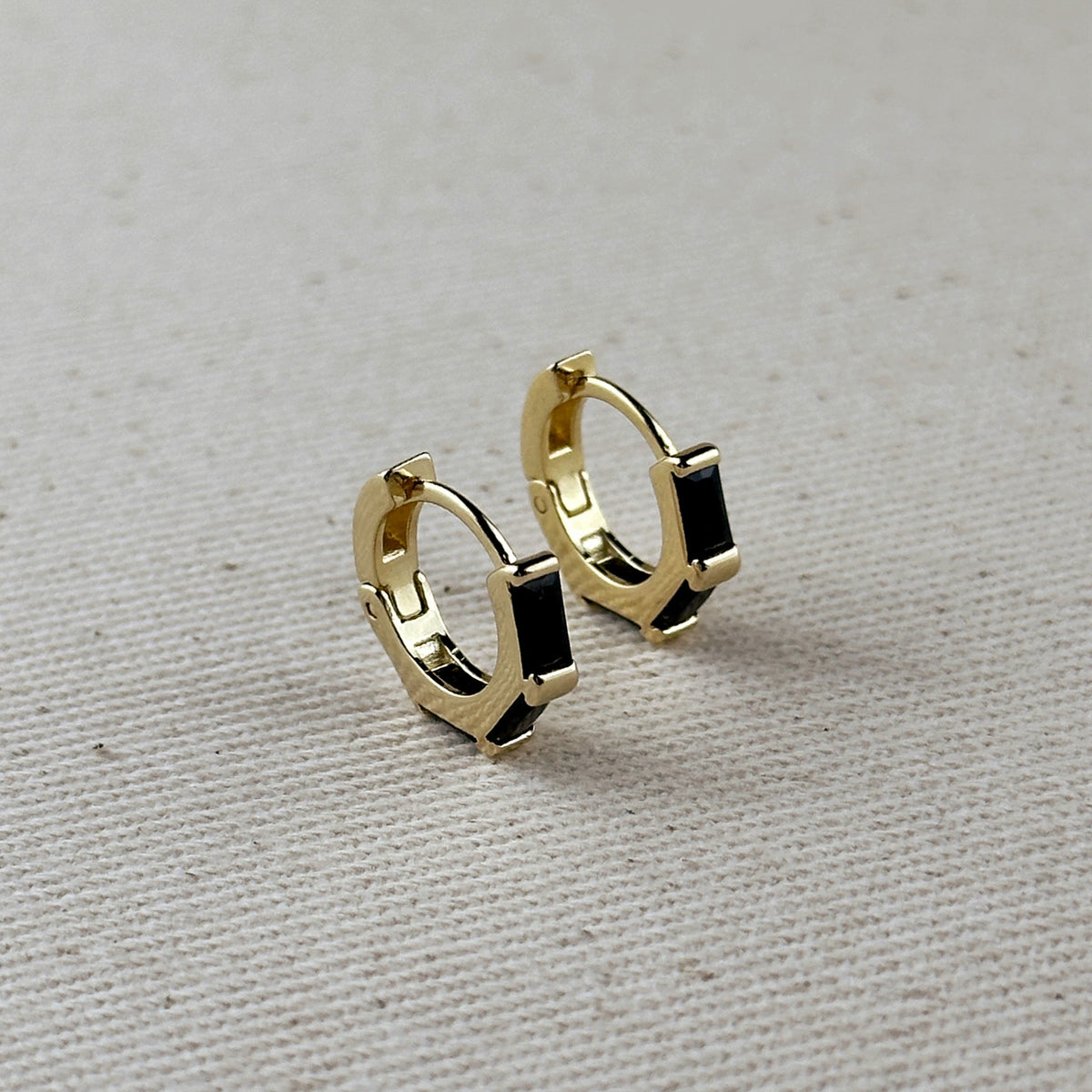 18k Gold Filled Colored Baguette CZ Clicker Hoop Earrings – Black