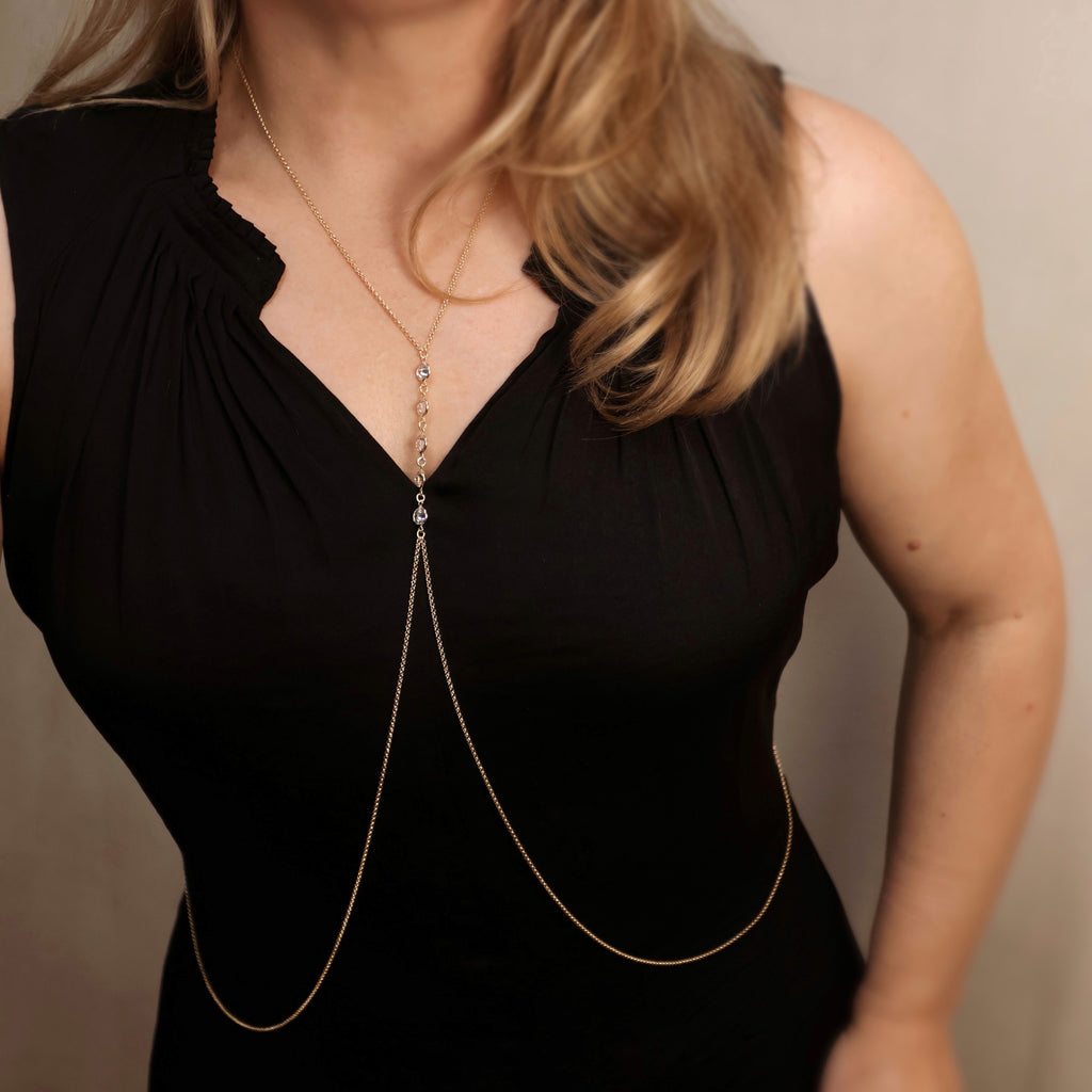 Mondsee 18k Gold Filled Body Chain With Bezel CZ Stones | 18k Gold Filled Jewelry
