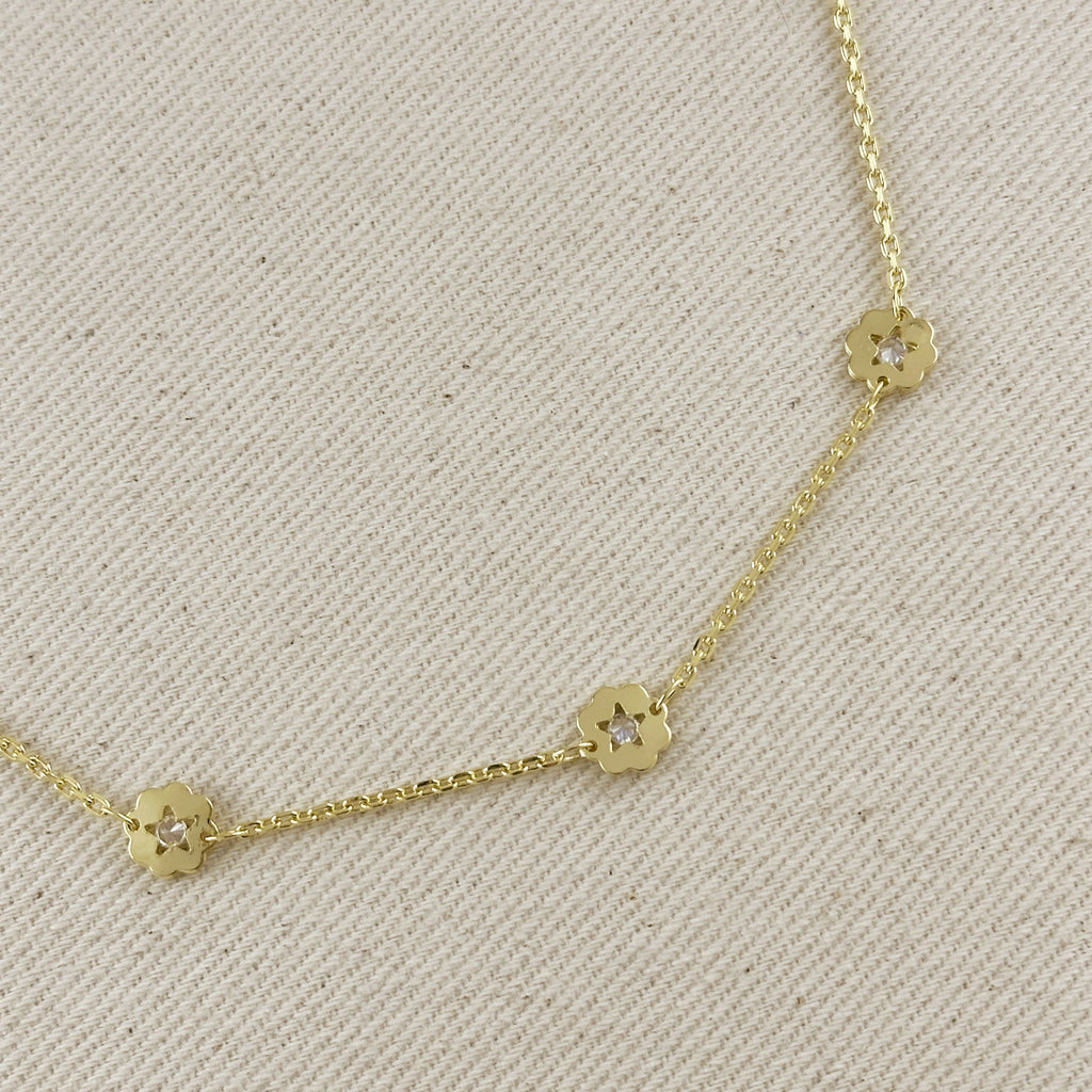 18k Gold Filled Flower CZ Necklace