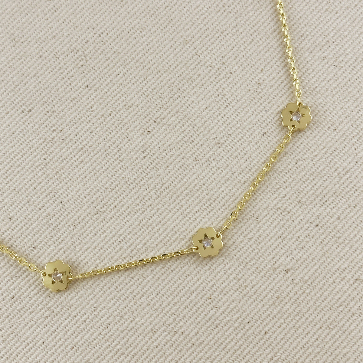 18k Gold Filled Flower CZ Necklace
