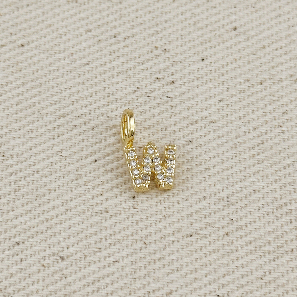 18k Gold filled Micro CZ Initial Letter Charm – W