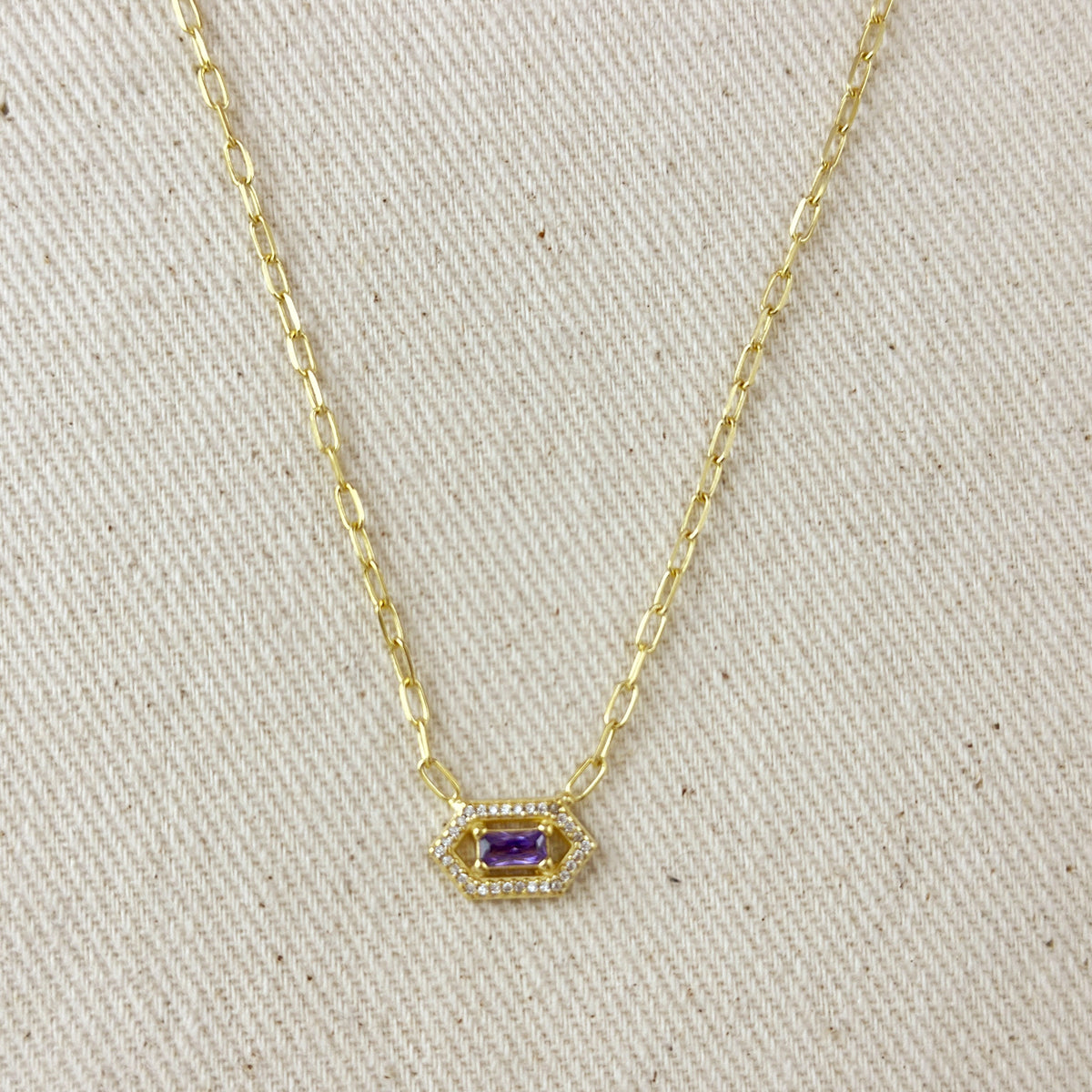 18k Gold Vermeil Fancy Birthstone Baguette Necklace – February