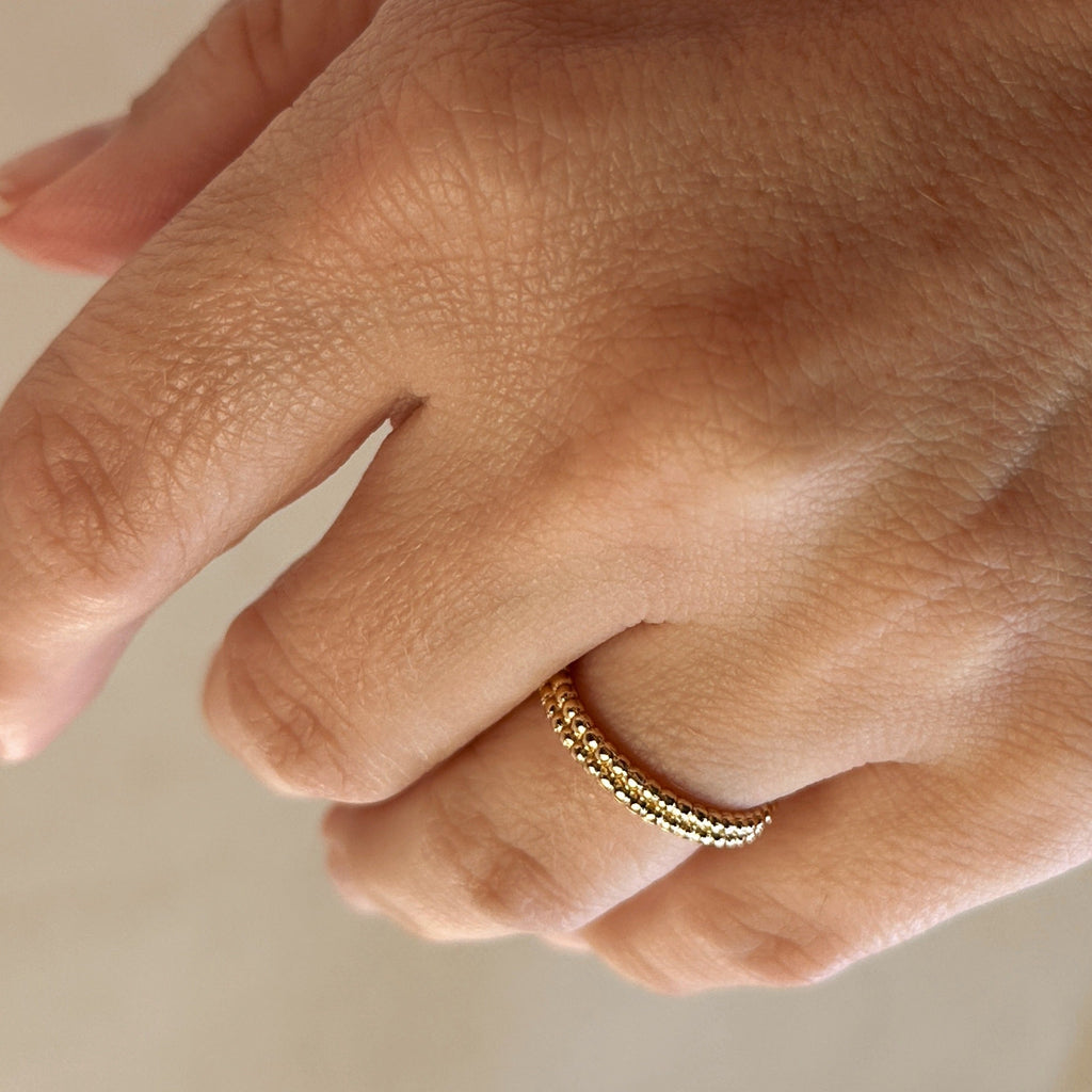 Mondsee 18k Gold Filled Double Beaded Band Ring | 18k Gold Filled Jewelry