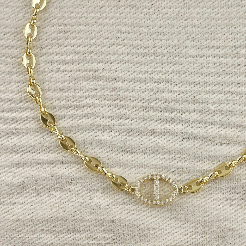 Mondsee 18k Gold Filled Cubic Zircon Accent Mariner Choker Necklace | 18k Gold Filled Jewelry